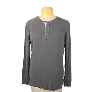 Wings + Horns Gray Waffle Knit Henley Shirt Mens L Made in Canada Raw Hem Casual